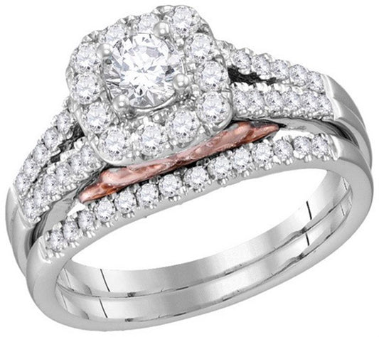 14k White Gold Round Diamond Bridal Wedding Ring Set 1 Cttw (Certified)