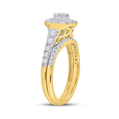 14k Yellow Gold Round Diamond Bridal Wedding Ring Set 1 Cttw (Certified)