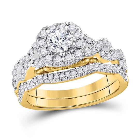 14k Yellow Gold Round Diamond Bridal Wedding Ring Set 1 Cttw (Certified)