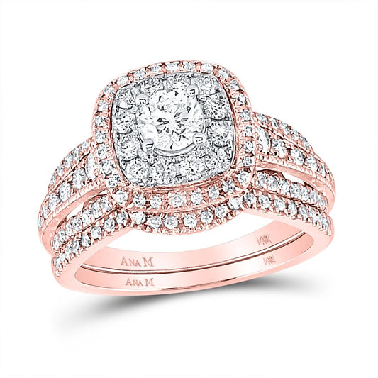 14k Rose Gold Round Diamond Bridal Wedding Ring Set 1 Ctw (Certified)