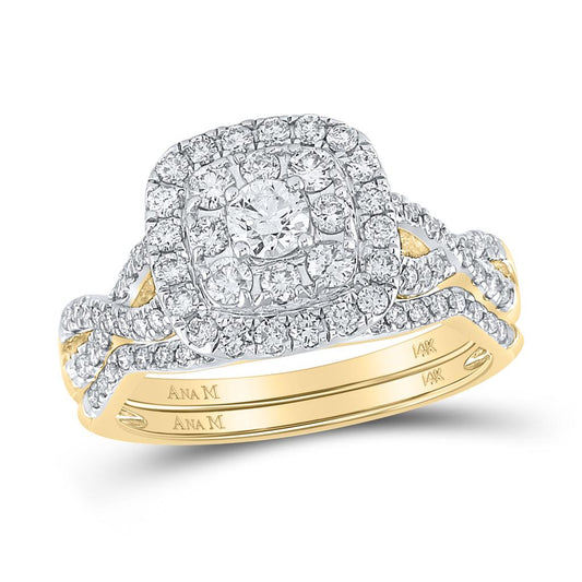 14k Yellow Gold Round Diamond Bridal Wedding Ring Set 1 Cttw (Certified)