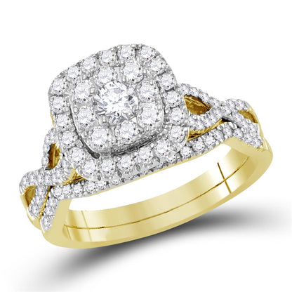 14k Yellow Gold Round Diamond Bridal Wedding Ring Set 1 Cttw (Certified)