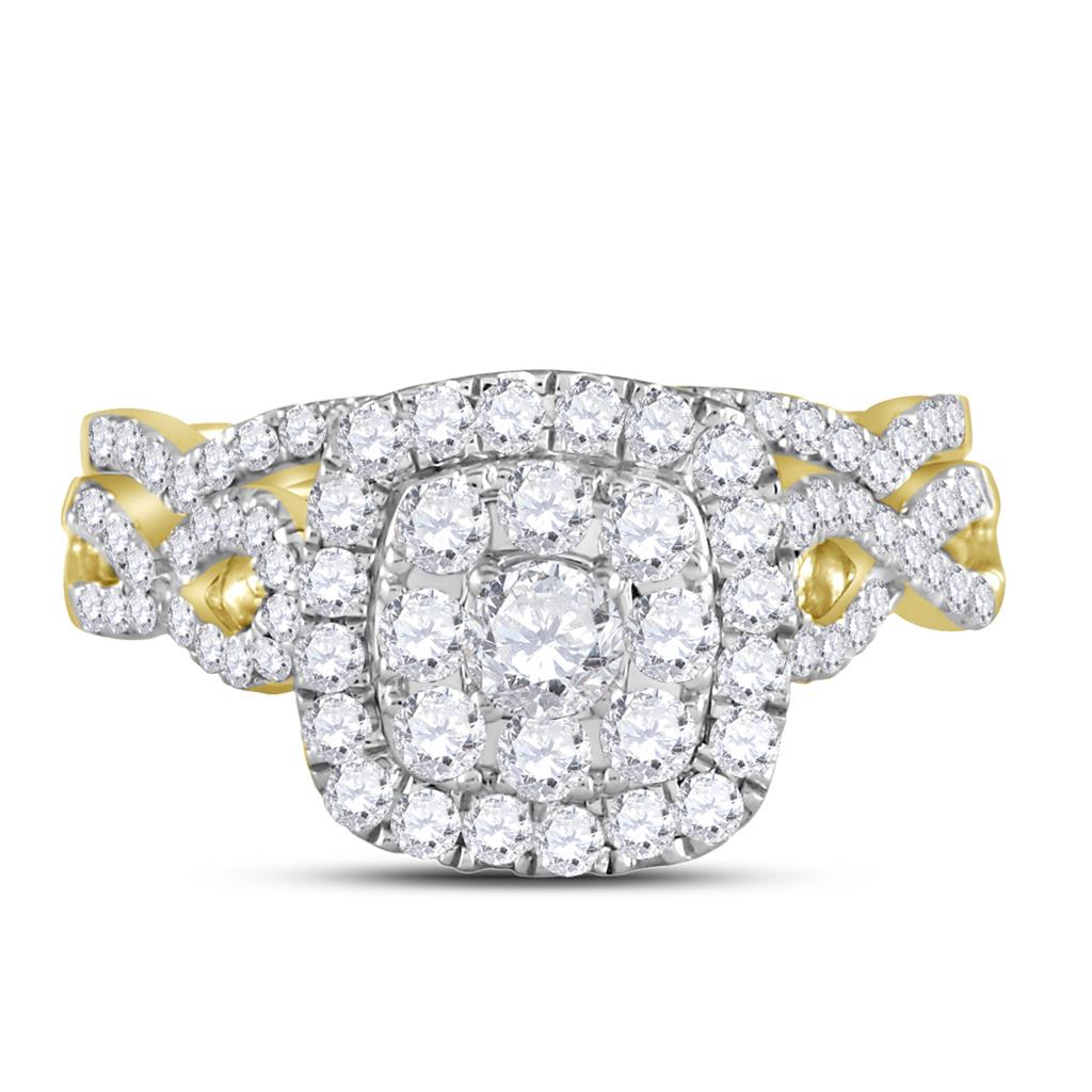 14k Yellow Gold Round Diamond Bridal Wedding Ring Set 1 Cttw (Certified)