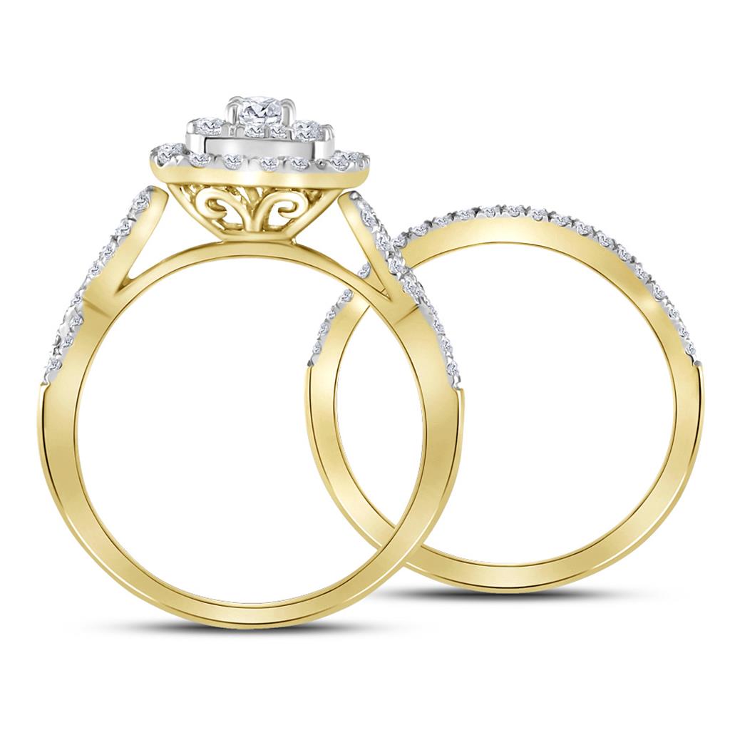 14k Yellow Gold Round Diamond Bridal Wedding Ring Set 1 Cttw (Certified)