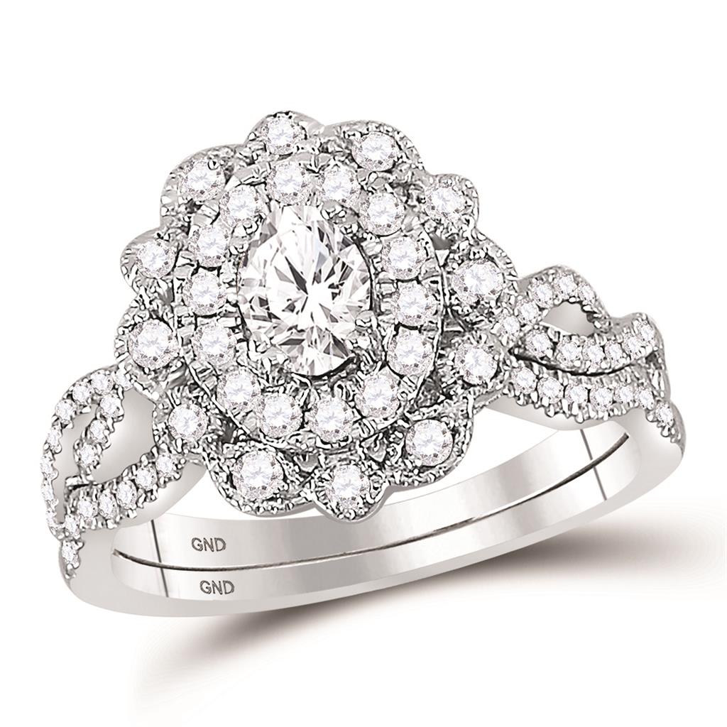 14k White Gold Oval Diamond Twist Bridal Wedding Ring Set 1 Cttw (Certified)