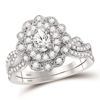 14k White Gold Oval Diamond Twist Bridal Wedding Ring Set 1 Cttw (Certified)