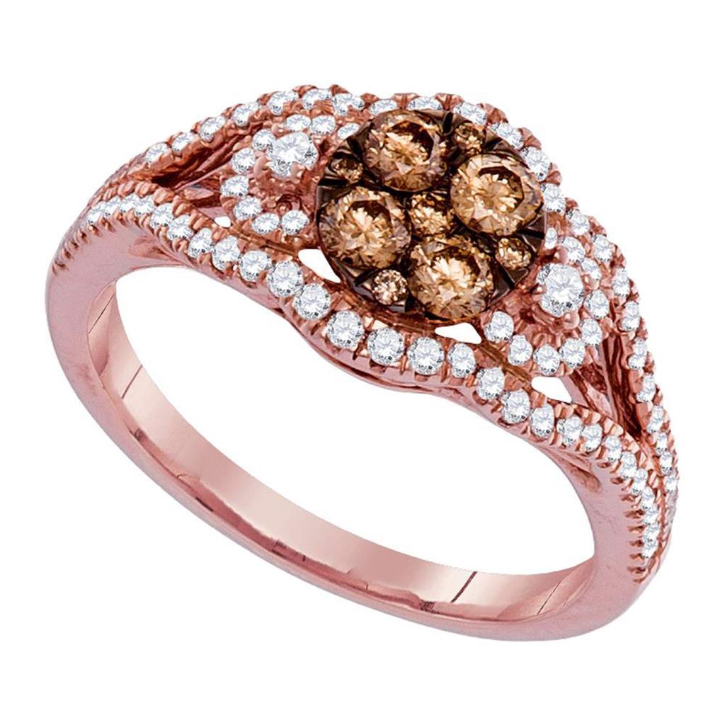 14k Rose Gold Round Brown Diamond Cluster Bridal Engagement Ring 3/4 Cttw