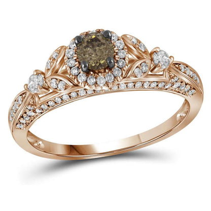14k Rose Gold Round Brown Diamond Solitaire Bridal Engagement Ring 3/4 Cttw
