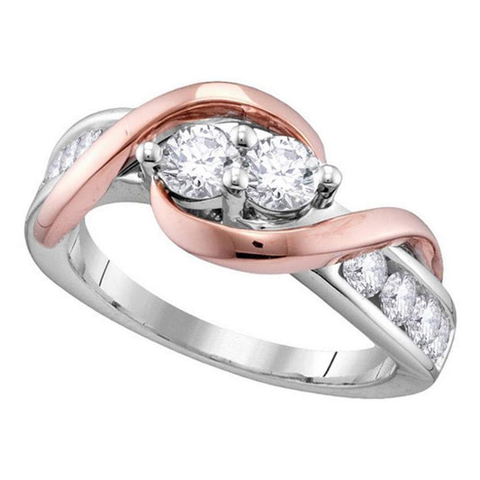 14k Two-tone Gold Round Diamond 2-stone Bridal Engagement Ring 3/4 Cttw