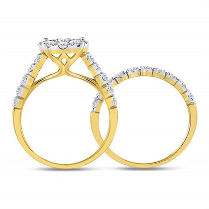 14k Yellow Gold Round Diamond Bridal Wedding Ring Set 2 Cttw (Certified)