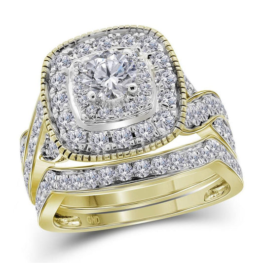14k Yellow Gold Round Diamond Halo Bridal Wedding Ring Set 2 Cttw (Certified)