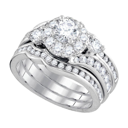 14kt White Gold Round Diamond Bridal Wedding Engagement Ring Band 3-Piece Set (Certified)