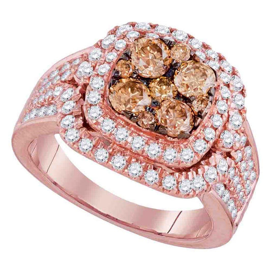 14k Rose Gold Round Brown Diamond Cluster Bridal Engagement Ring 2 Cttw