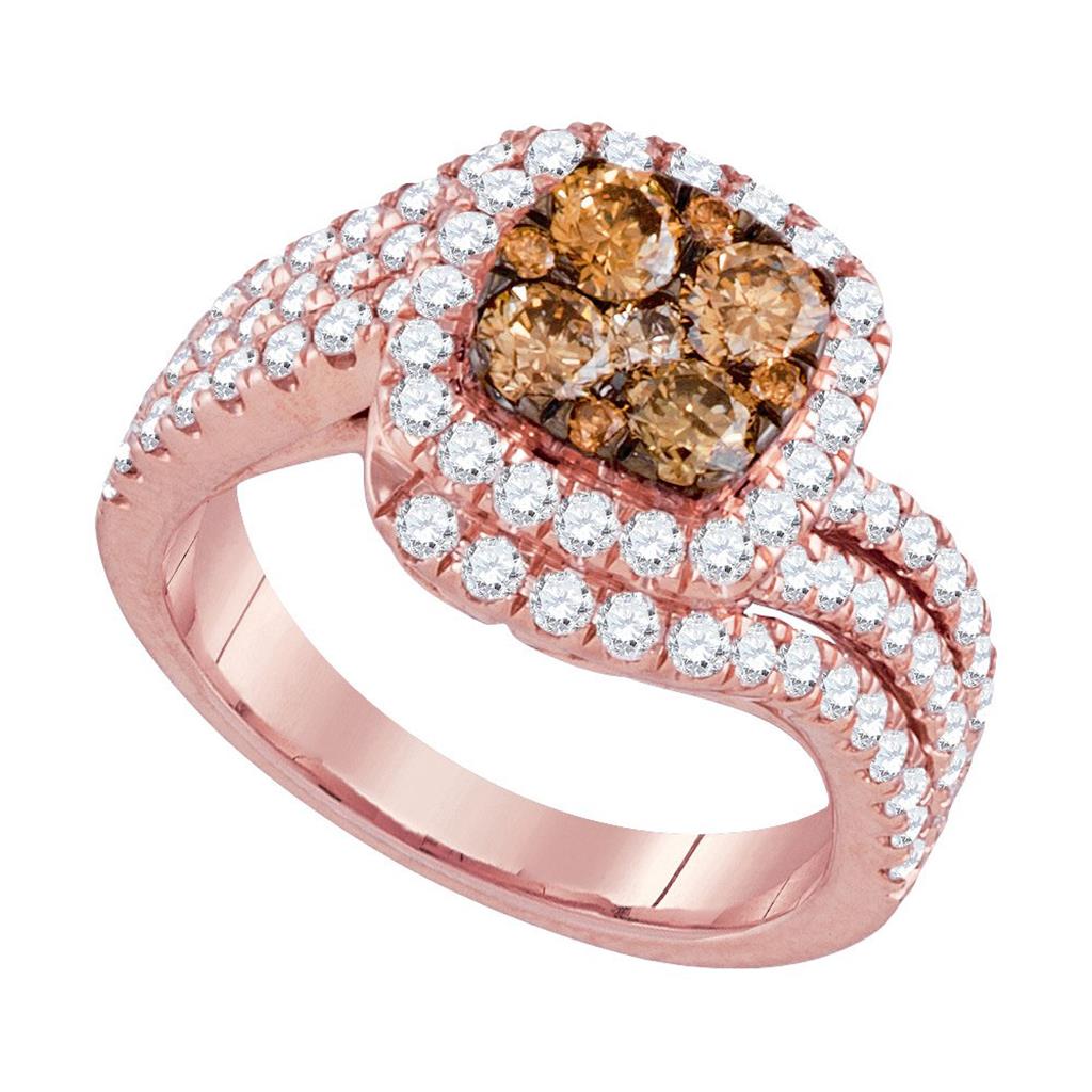 14k Rose Gold Round Brown Diamond Cluster Bridal Engagement Ring 2 Cttw