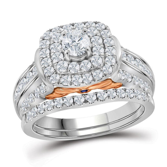 14k White Gold Diamond Double Halo Bridal Wedding Ring Set 2 Cttw (Certified)