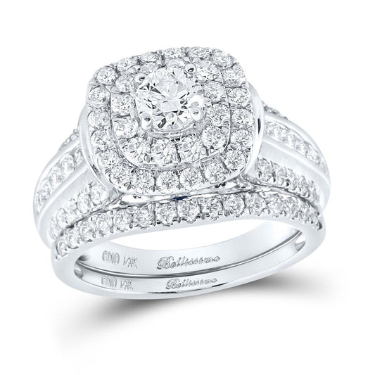 14k White Gold Round Diamond Bridal Wedding Ring Set 2 Cttw (Certified)