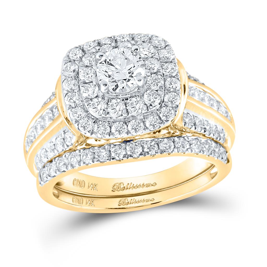 14k Yellow Gold Round Diamond Bridal Wedding Ring Set 2 Cttw (Certified)