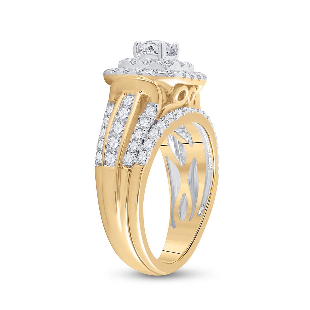 14k Yellow Gold Round Diamond Bridal Wedding Ring Set 2 Cttw (Certified)