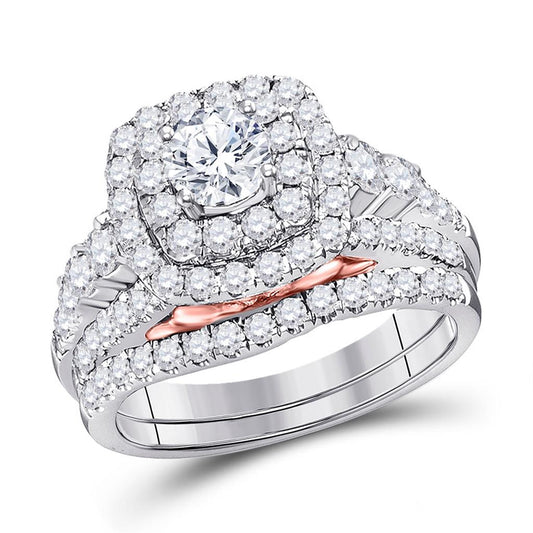 14k Two-tone White Gold Round Diamond Bridal Wedding Ring Set 2 Cttw (Certified)