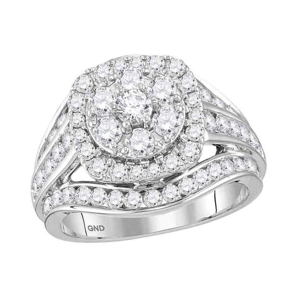 14k White Gold Round Diamond Cluster Bridal Engagement Ring 2 Cttw