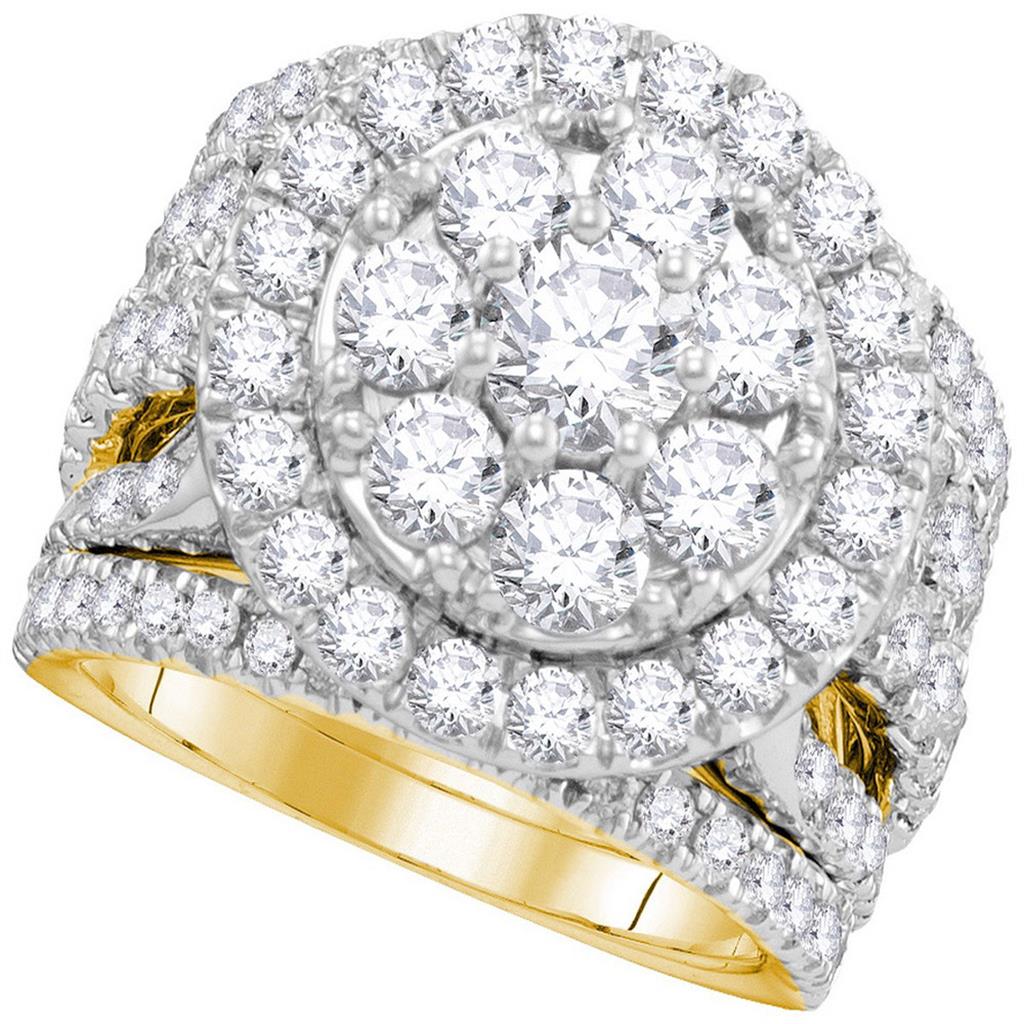 14k Yellow Gold Round Diamond Certified Halo Bridal Wedding Ring Set 4 Cttw