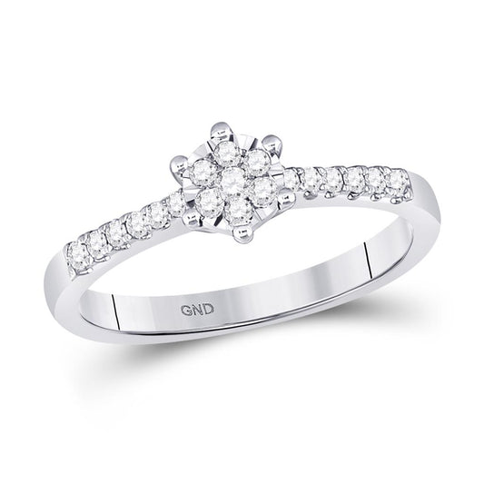 14k White Gold Round Diamond Flower Cluster Stackable Band Ring 1/5 Cttw