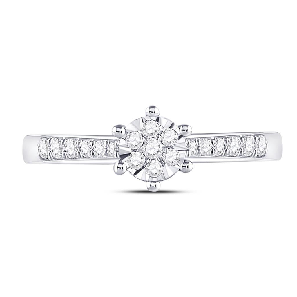 14k White Gold Round Diamond Flower Cluster Stackable Band Ring 1/5 Cttw