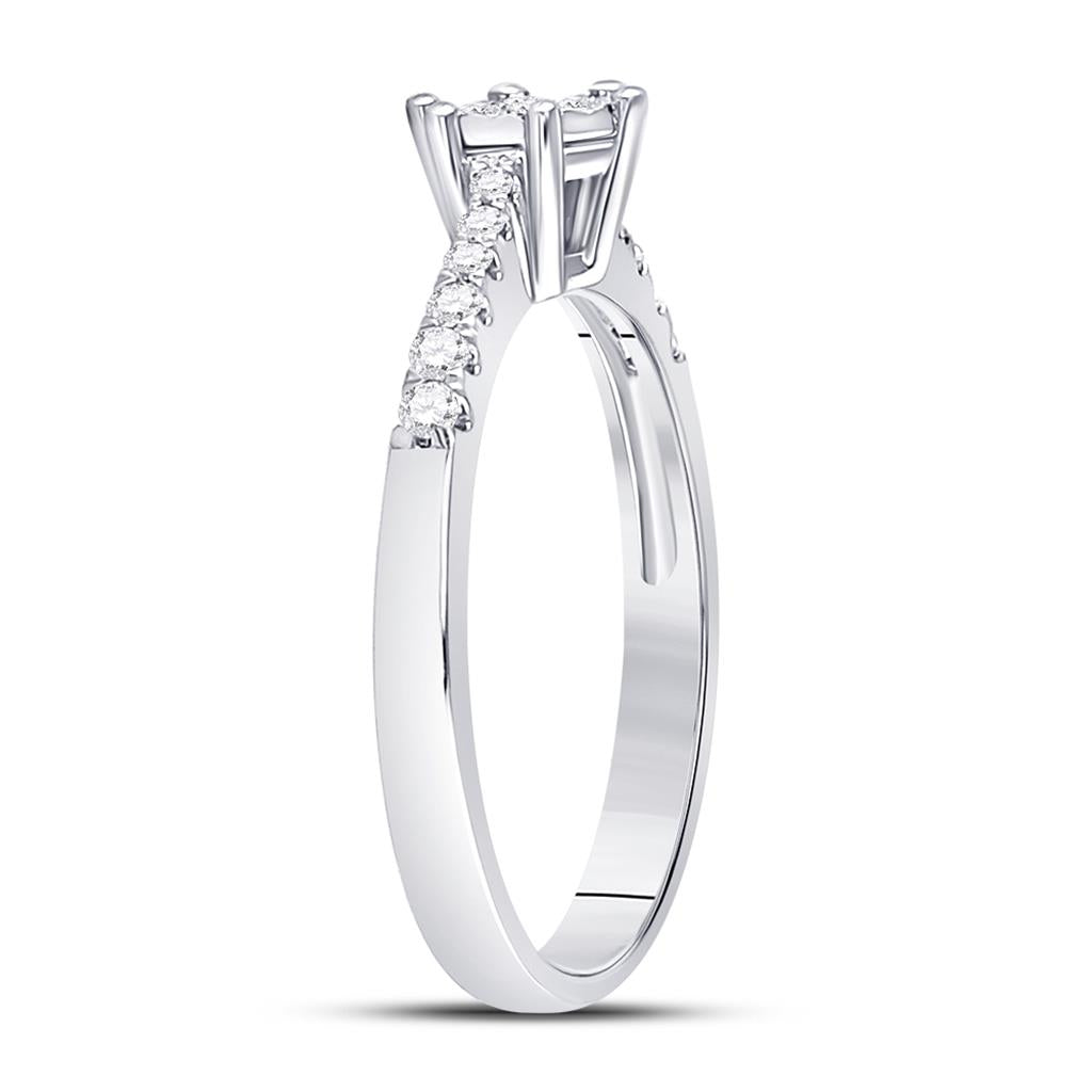 14k White Gold Round Diamond Flower Cluster Stackable Band Ring 1/5 Cttw