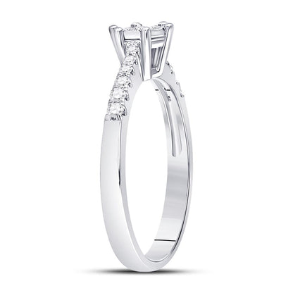 14k White Gold Round Diamond Flower Cluster Stackable Band Ring 1/5 Cttw