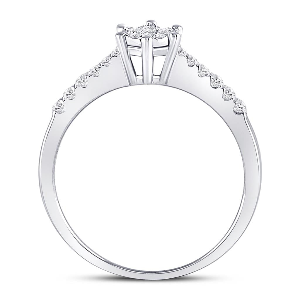 14k White Gold Round Diamond Flower Cluster Stackable Band Ring 1/5 Cttw