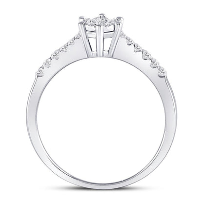 14k White Gold Round Diamond Flower Cluster Stackable Band Ring 1/5 Cttw