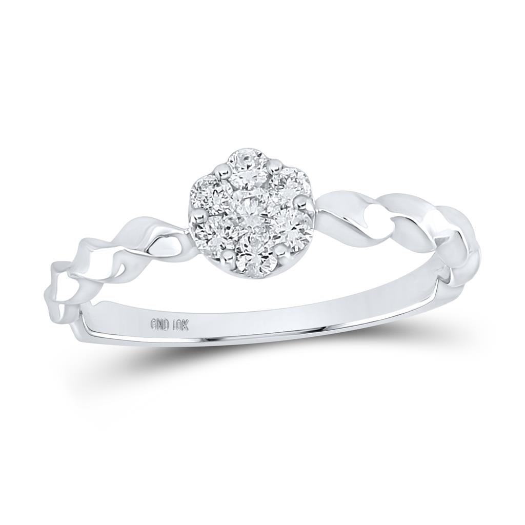 14k White Gold Round Diamond Flower Cluster Stackable Band Ring 1/4 Cttw