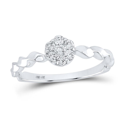 14k White Gold Round Diamond Flower Cluster Stackable Band Ring 1/4 Cttw