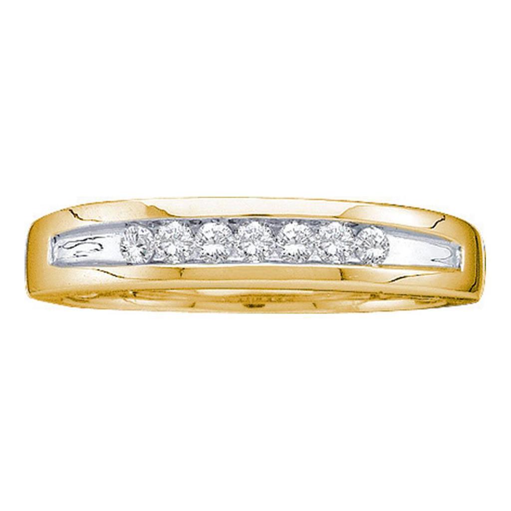 14k Yellow Gold Round Diamond Two-tone Single Row Wedding Band 1/4 Cttw