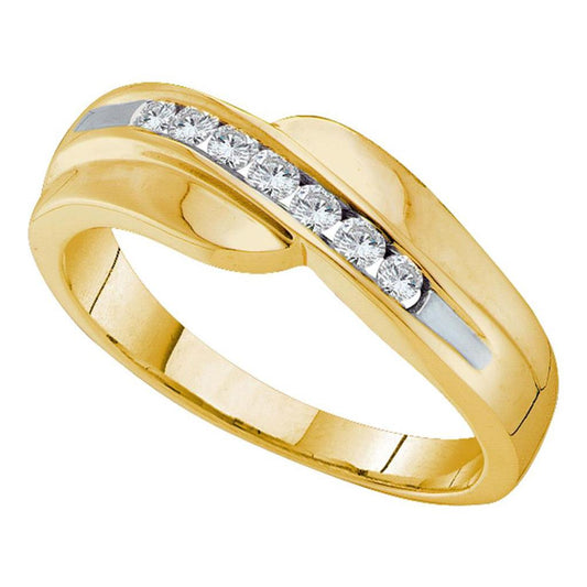 14k Yellow Gold Round Diamond Curved Wedding Anniversary Band 1/4 Cttw