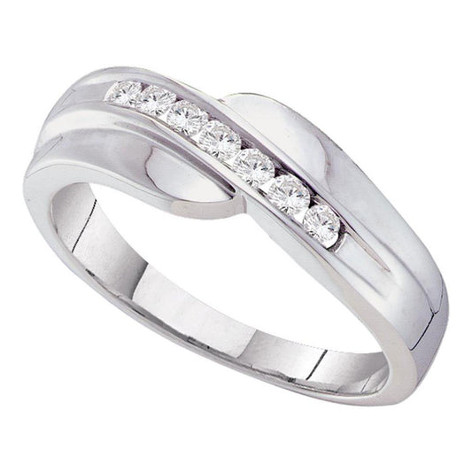 14k White Gold Round Diamond Curved Wedding Band Ring 1/4 Cttw