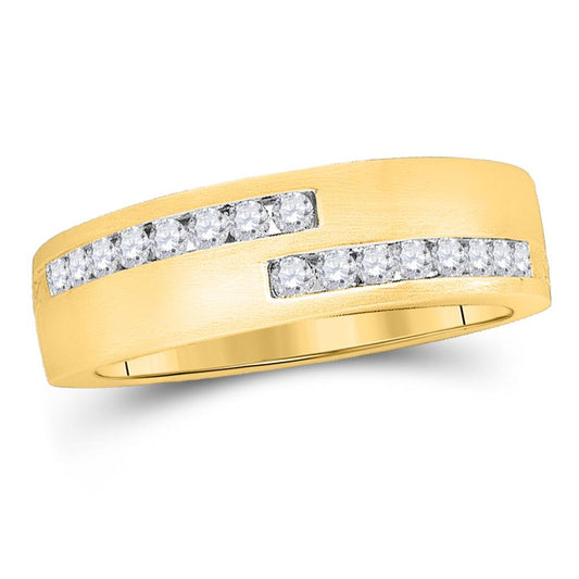 14k Yellow Gold Round Diamond Double Row Wedding Band Ring 1/2 Cttw