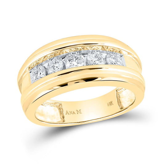 14k Yellow Gold Round Diamond Wedding Channel Set Band Ring 1 Cttw