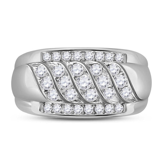14k White Gold Round Diamond Wedding Band Ring 1 Cttw