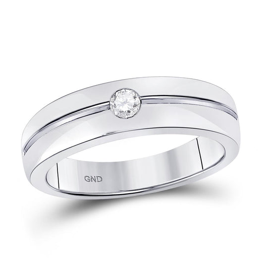 14k White Gold Round Bezel-set Diamond Wedding Band Ring 1/6 Cttw