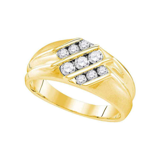 10k Yellow Gold Round Diamond Wedding Triple Row Band Ring 5/8 Cttw