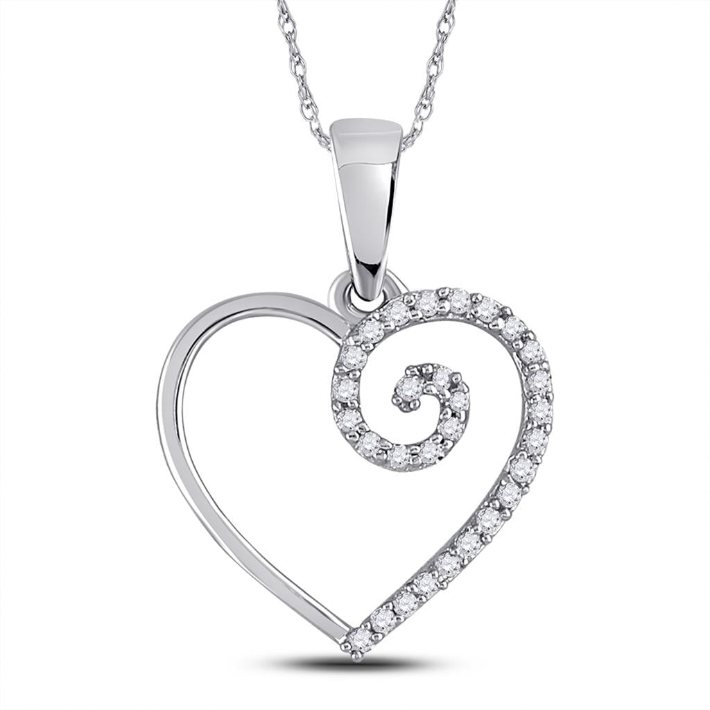 14k White Gold Round Diamond Clef Heart Pendant 1/10 Cttw