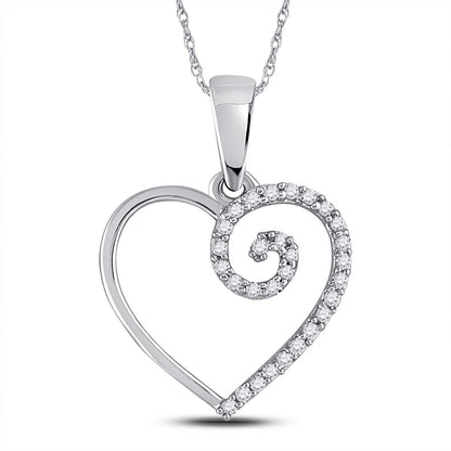 14k White Gold Round Diamond Clef Heart Pendant 1/10 Cttw