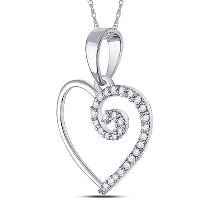 14k White Gold Round Diamond Clef Heart Pendant 1/10 Cttw