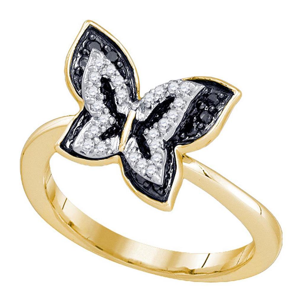 10k Yellow Gold Round Black Diamond Butterfly Bug Ring 1/3 Cttw