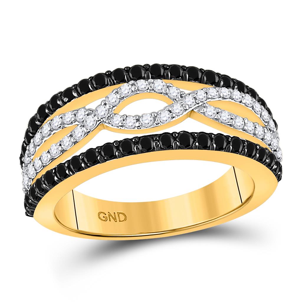 10k Yellow Gold Round Black Diamond Band Ring 1 Cttw