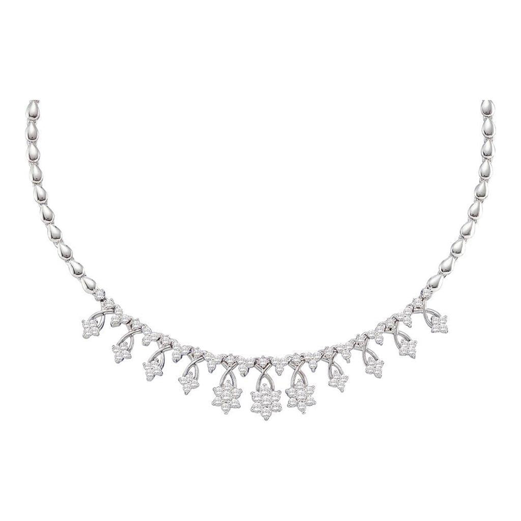 14k White Gold Round Diamond High-end Cluster Necklace 2 Cttw