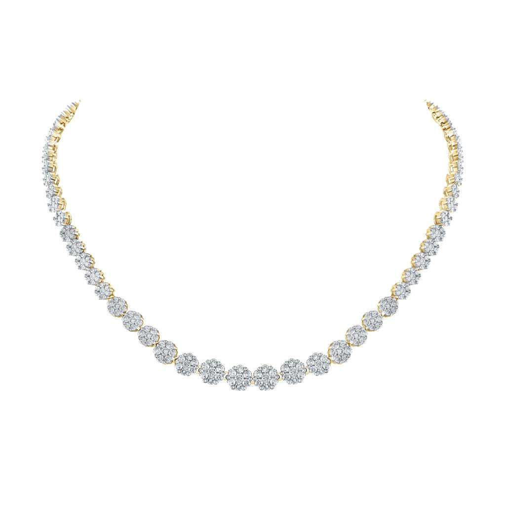 14k Yellow Gold Round Diamond Flower Cluster Luxury Necklace 10 Cttw