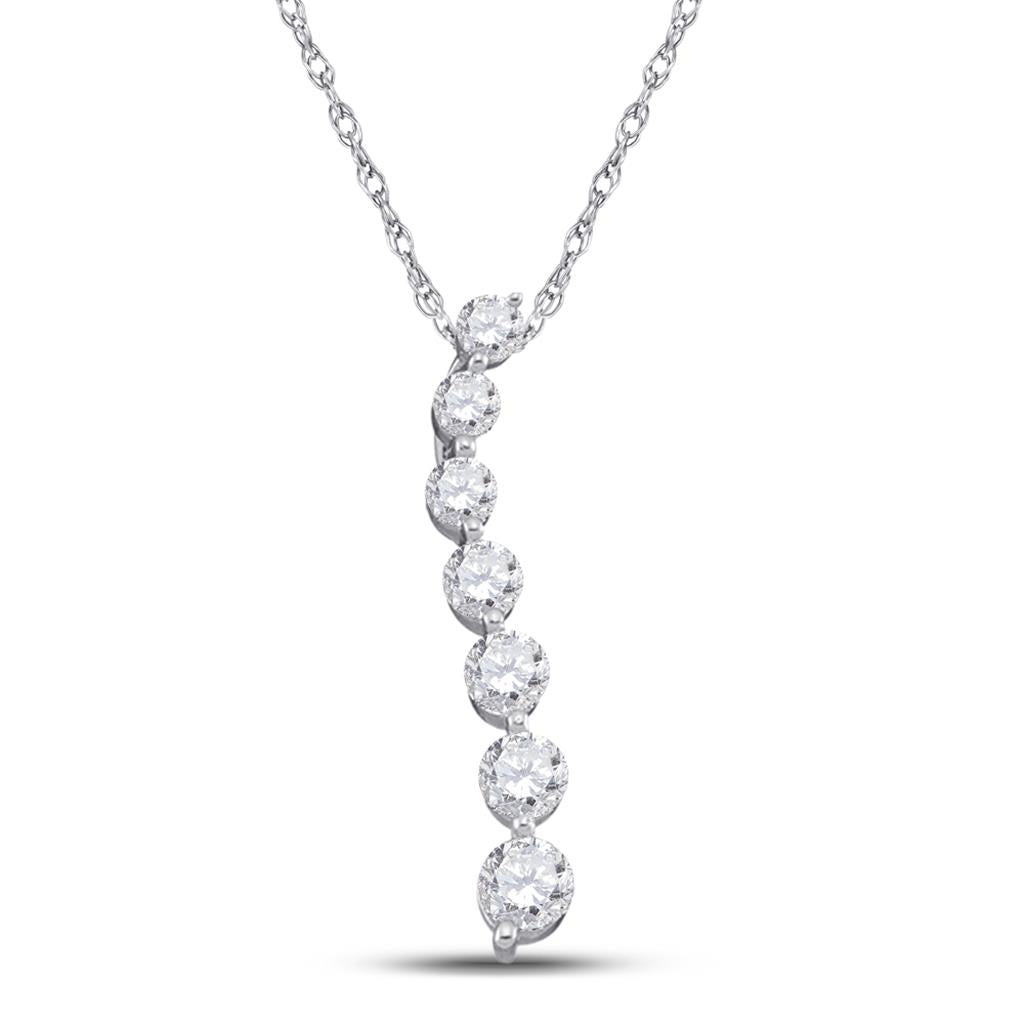 14k White Gold Round Diamond Journey Love Anniversary Pendant 1/4 Cttw