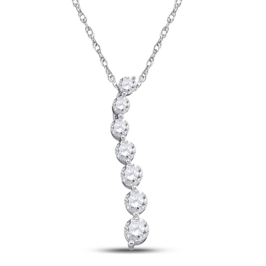 14k White Gold Round Diamond Journey Love Anniversary Pendant 1/4 Cttw